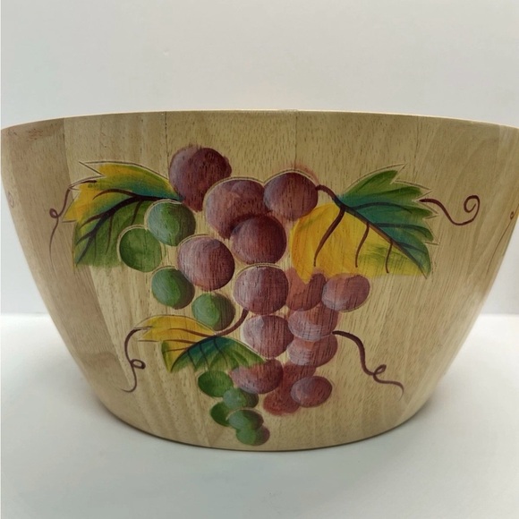 Clay Art hand painted wooden bowl from thailand with beautiful grape clusters - Picture 4 of 7